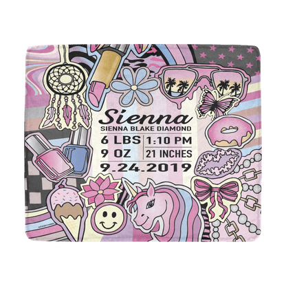 Birth Announcement Girl Blanket