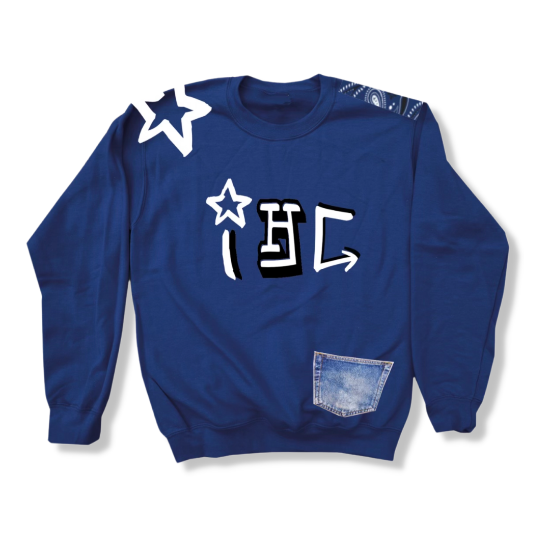 2-Single Shoulder Star with Denim Pocket Camp Crewneck