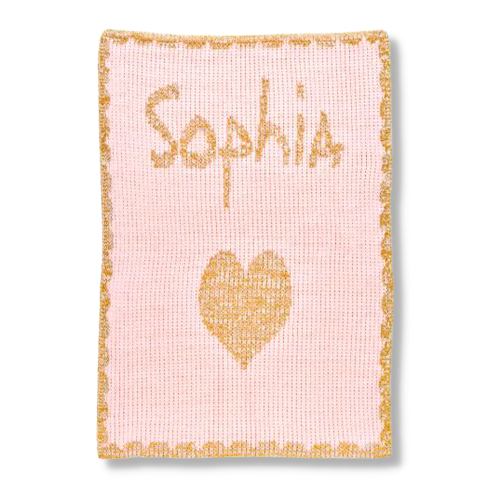 METALLIC SINGLE HEART &amp; SCALLOPED EDGE STROLLER BLANKET