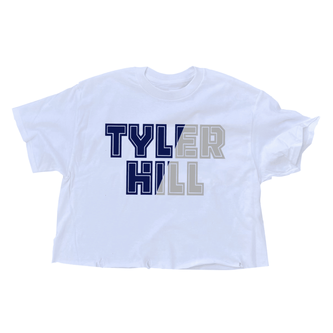 Split Font Caps Cropped Camp Shirt