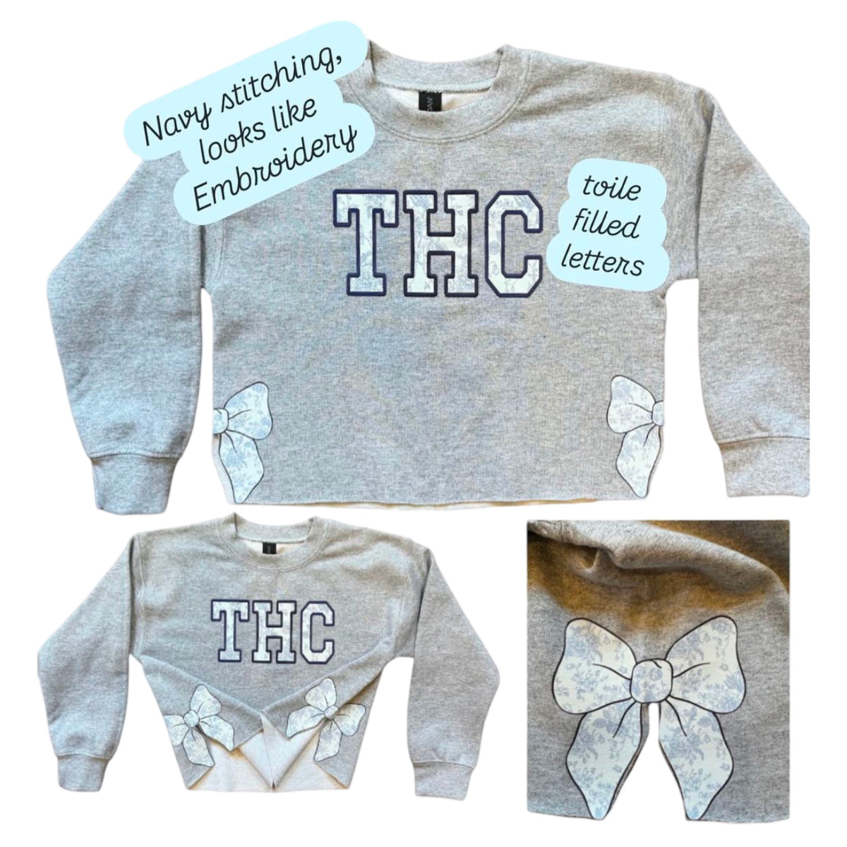 Toile Bows with Side Cuts Crewneck - Custom Press