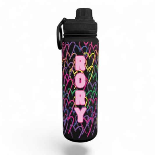 Rainbow Heart Sketch Wrap Water Bottle