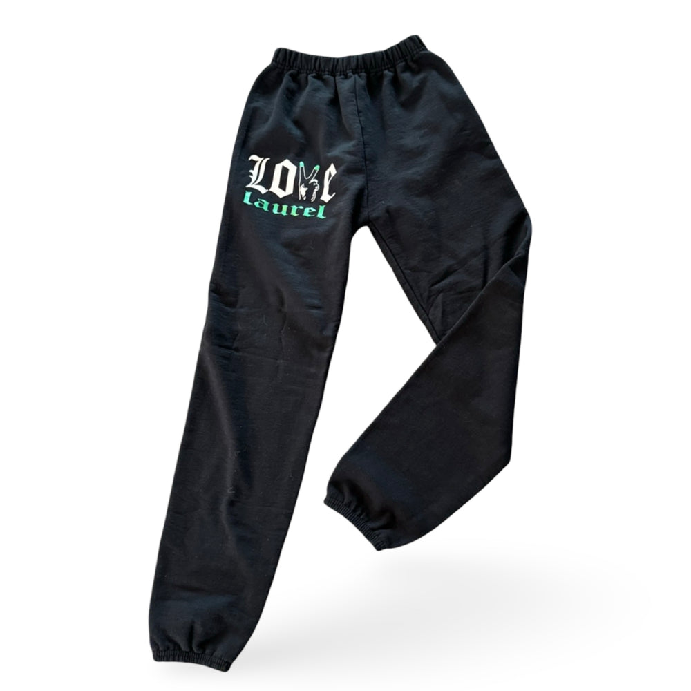 Laurel Love & Peace Fingers Black Sweatpants - YXL - Sale - Ready to Ship - R2S