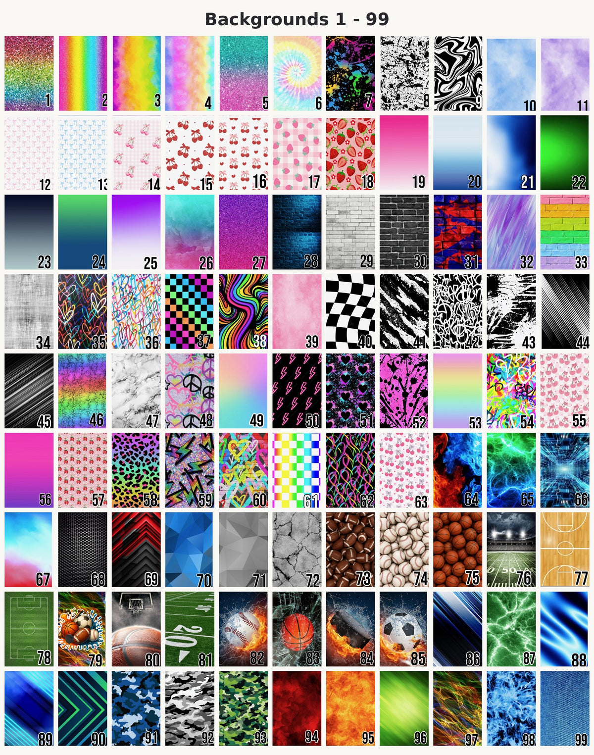Background choices 1 to 99