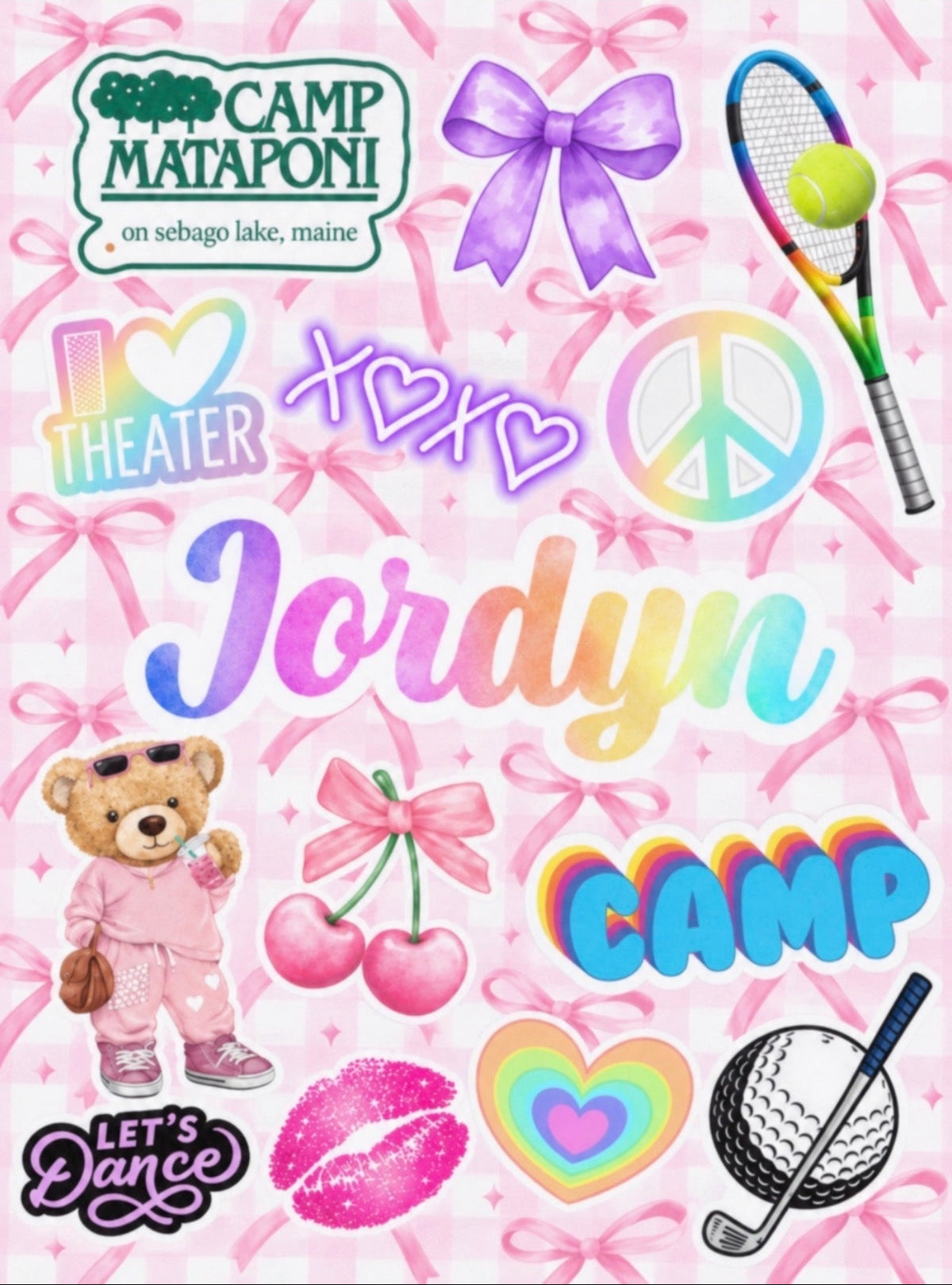 Personalized favorite things collage blanket, pink gingham bows