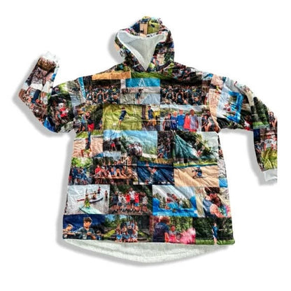 Oversized photo blanket hoodie printed with camp photos