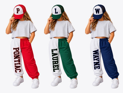 Varsity Letters Camp Jogger Set, shown for different camps