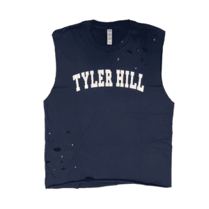 1 FEATURE Distressed Collegiate Curved Camp Name Shirt