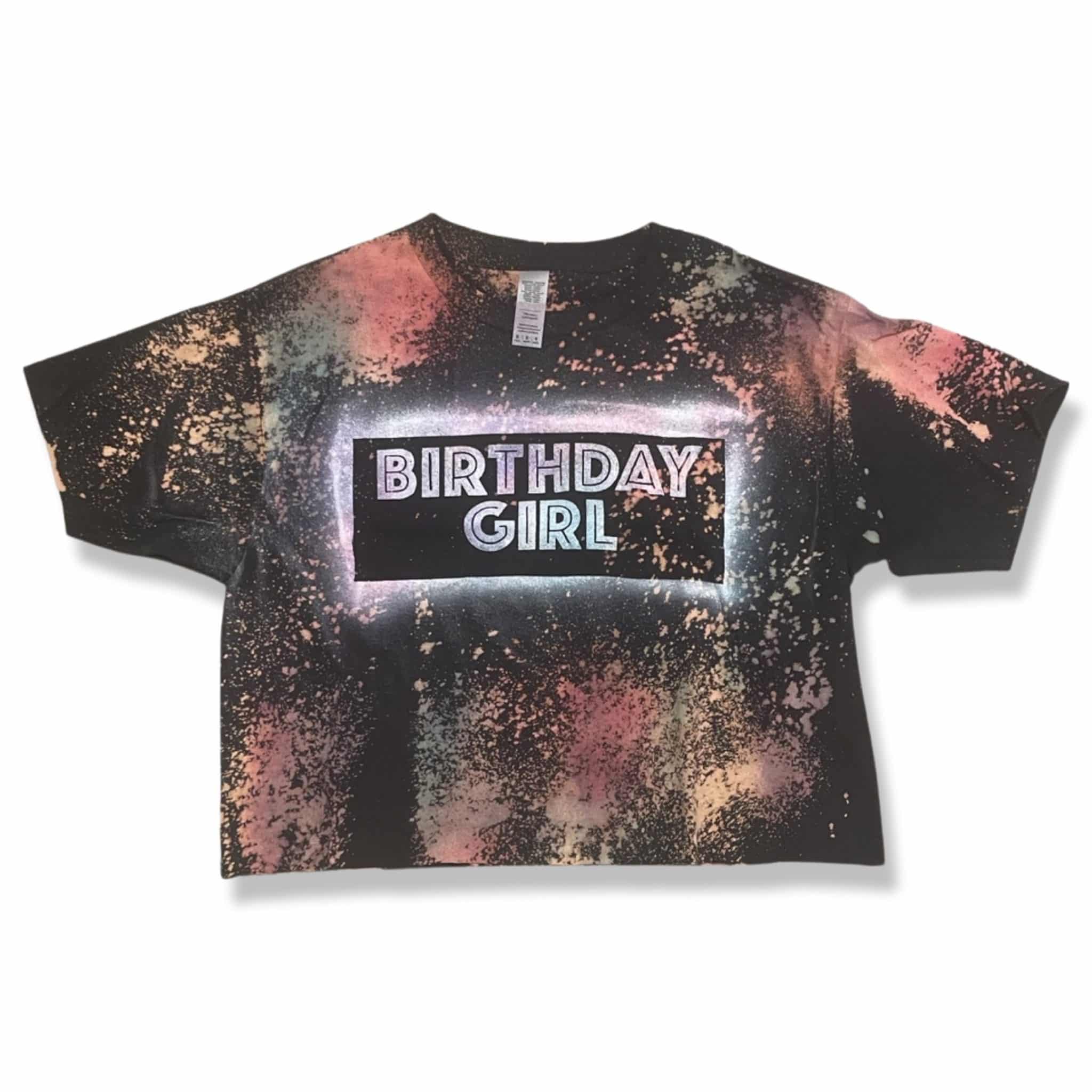 Black Reverse Tie Dye Birthday Girl Frame Shirt