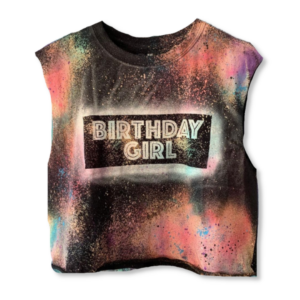 Black Reverse Tie Dye Birthday Girl Frame Shirt