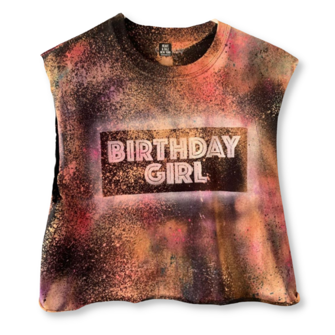 2-Black Reverse Tie Dye Birthday Girl Frame Shirt