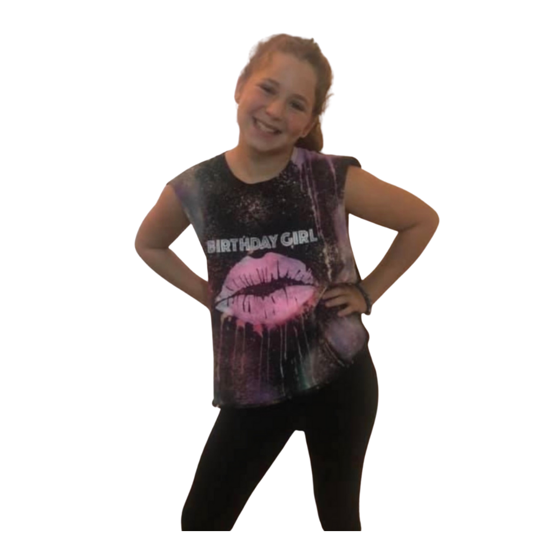 Reverse Tie Dye Birthday Girl Kiss Shirt