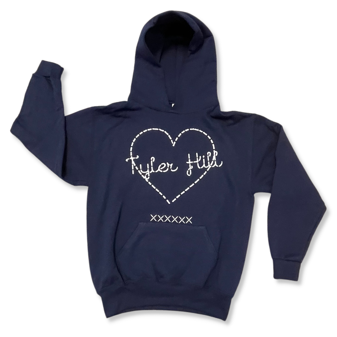Tyler Hill Navy Love Stitch Hoodie – Youth Medium