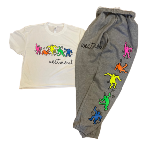Neon Rainbow Dance Camp Shirt and sweatpants