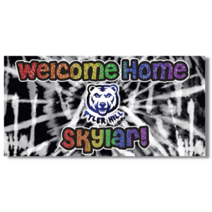 Welcome Home Banner - Black & White Tie Dye with Glitter