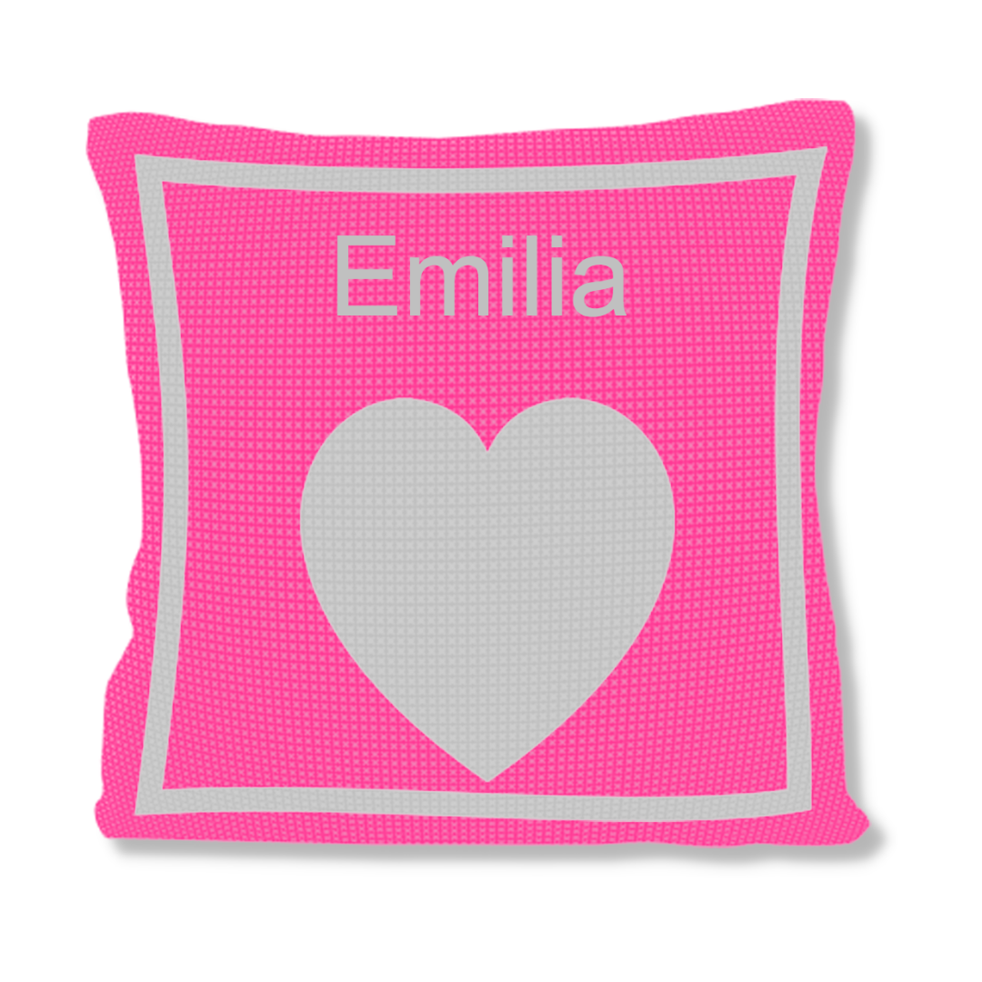 METALLIC SINGLE HEART & NAME PILLOW