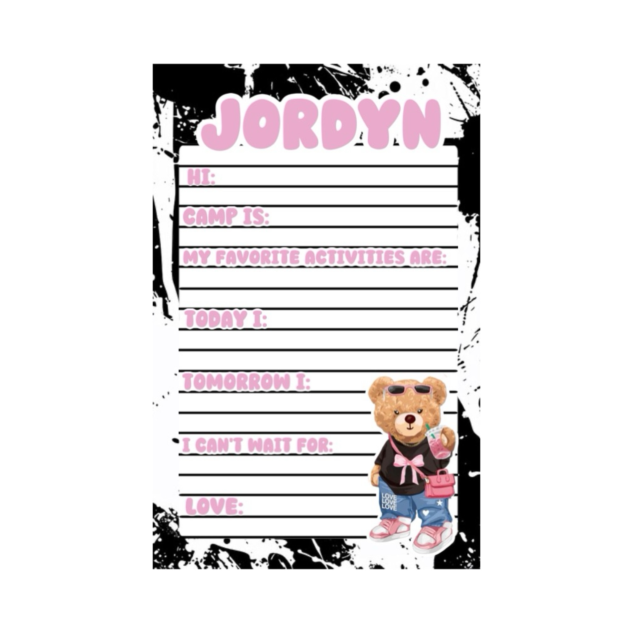 Girls Personalized Notepad  Create – Bear Bow – Fill-In- Lined – CREATE’D 2025