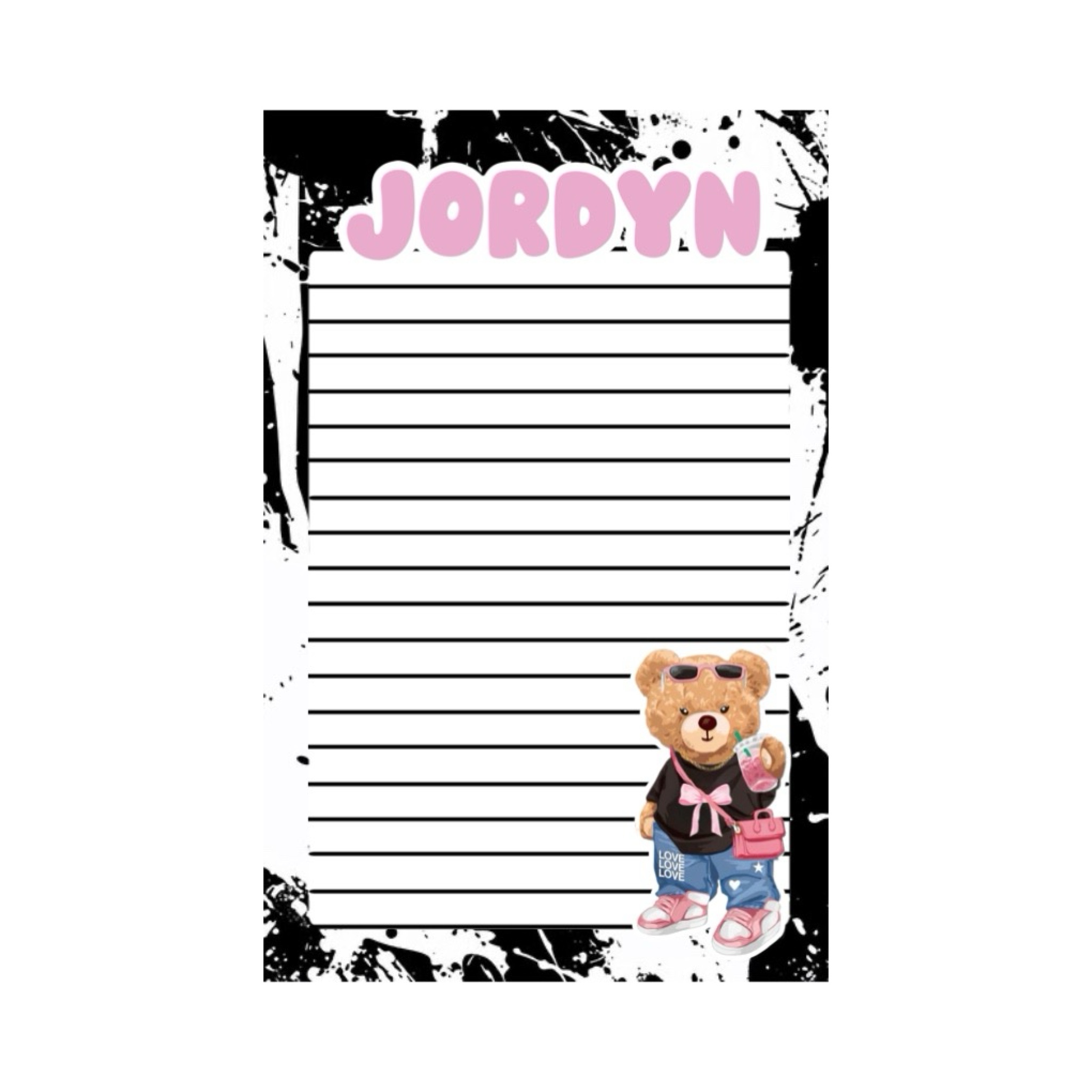 Girls Personalized Notepad  Create – Bear Bow – Lined – CREATE’D 2025