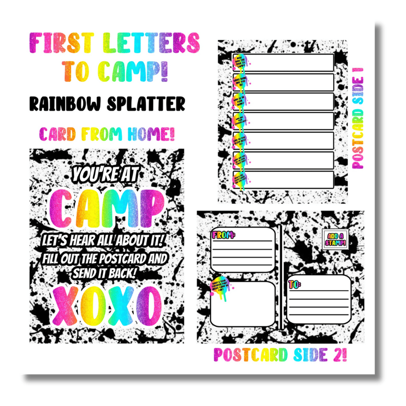 Girls First Letter to Camp – Rainbow Splatter – -Create’d