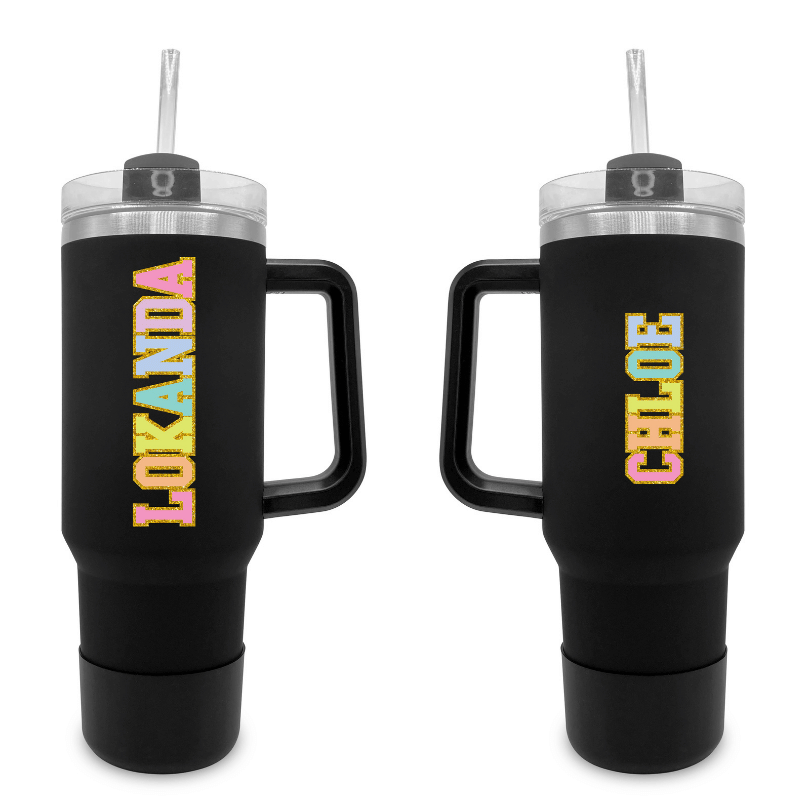 Glitter Varsity – 40 0z Tumbler with Handle