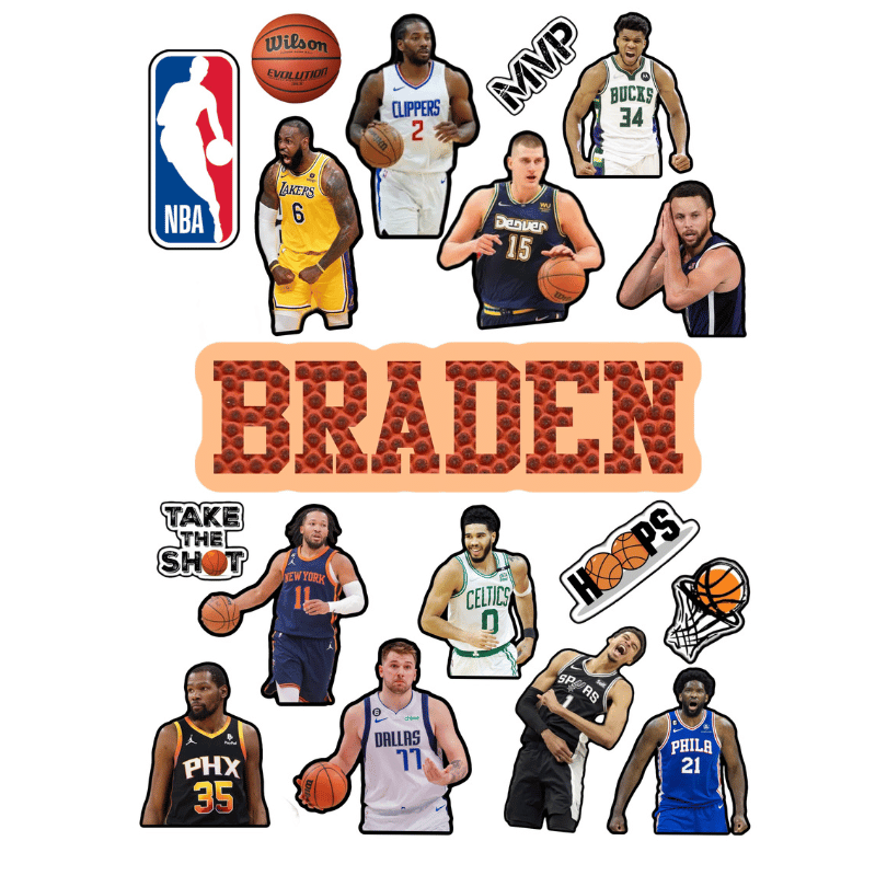 Boys Personalized Sticker Sheet – Slam Dunk -Create’