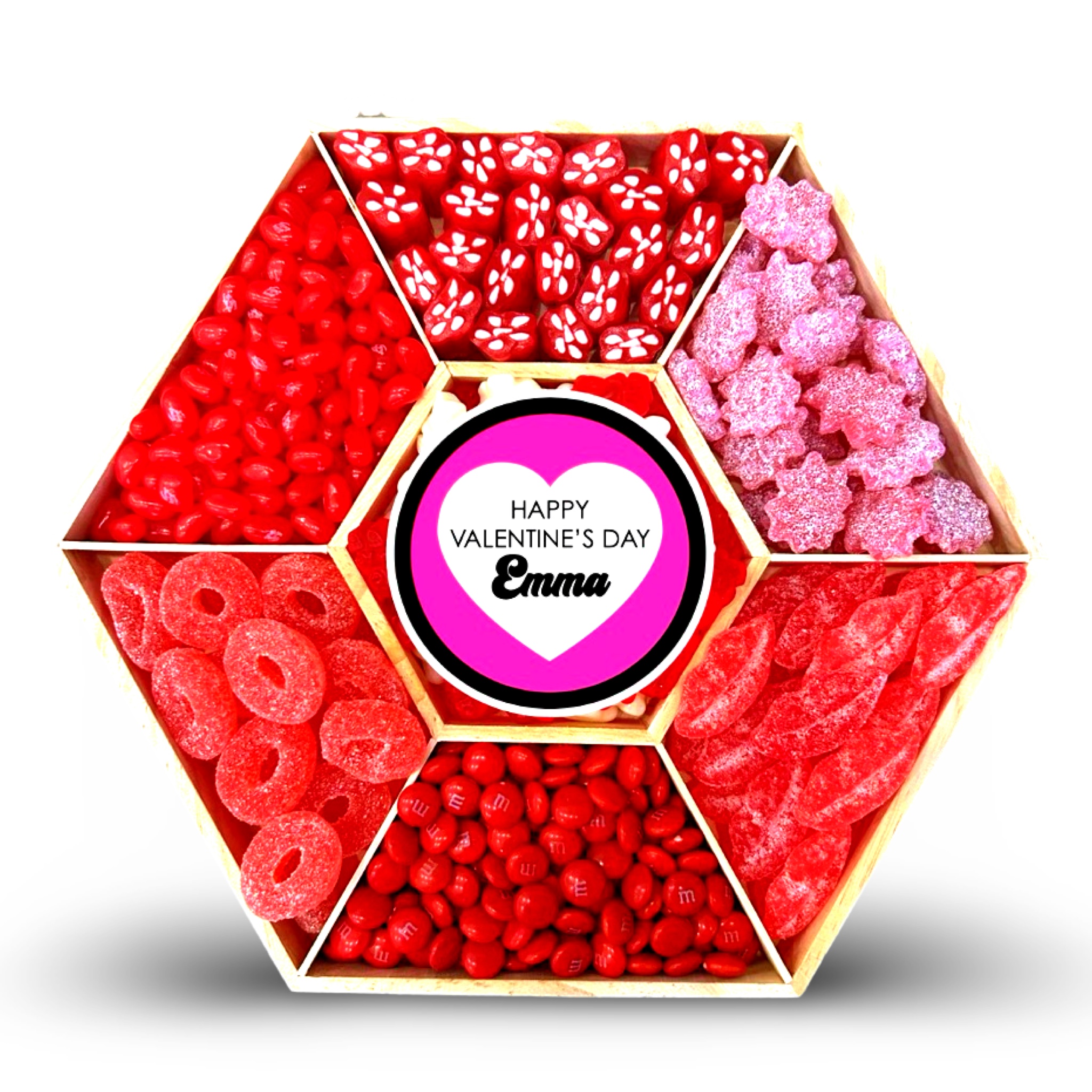 Valentine’s Hexagon 7 sections Candy Board – Sunshine Sweets