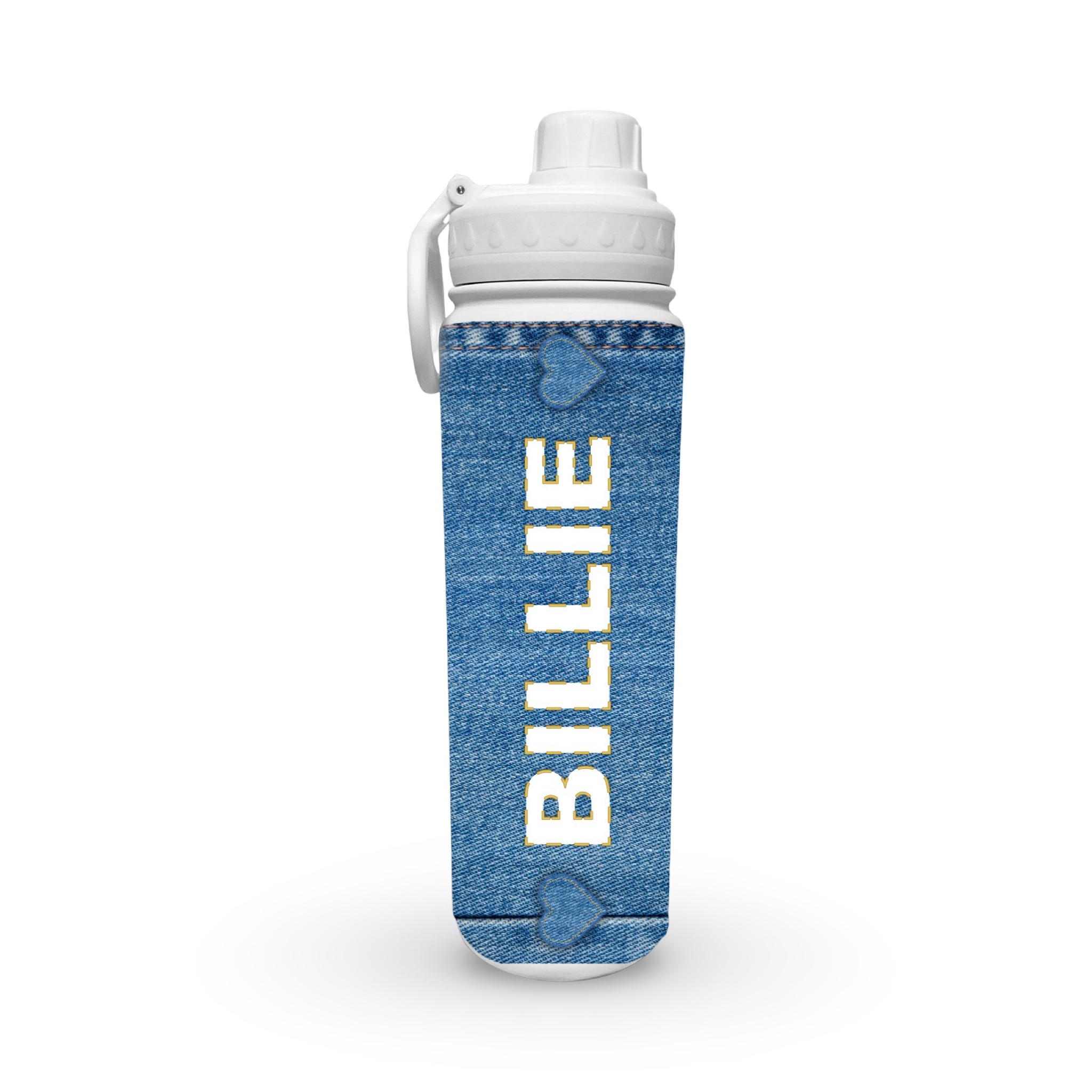 Denim Wrap with Hearts Water Bottle – 360 Print – Fanatic
