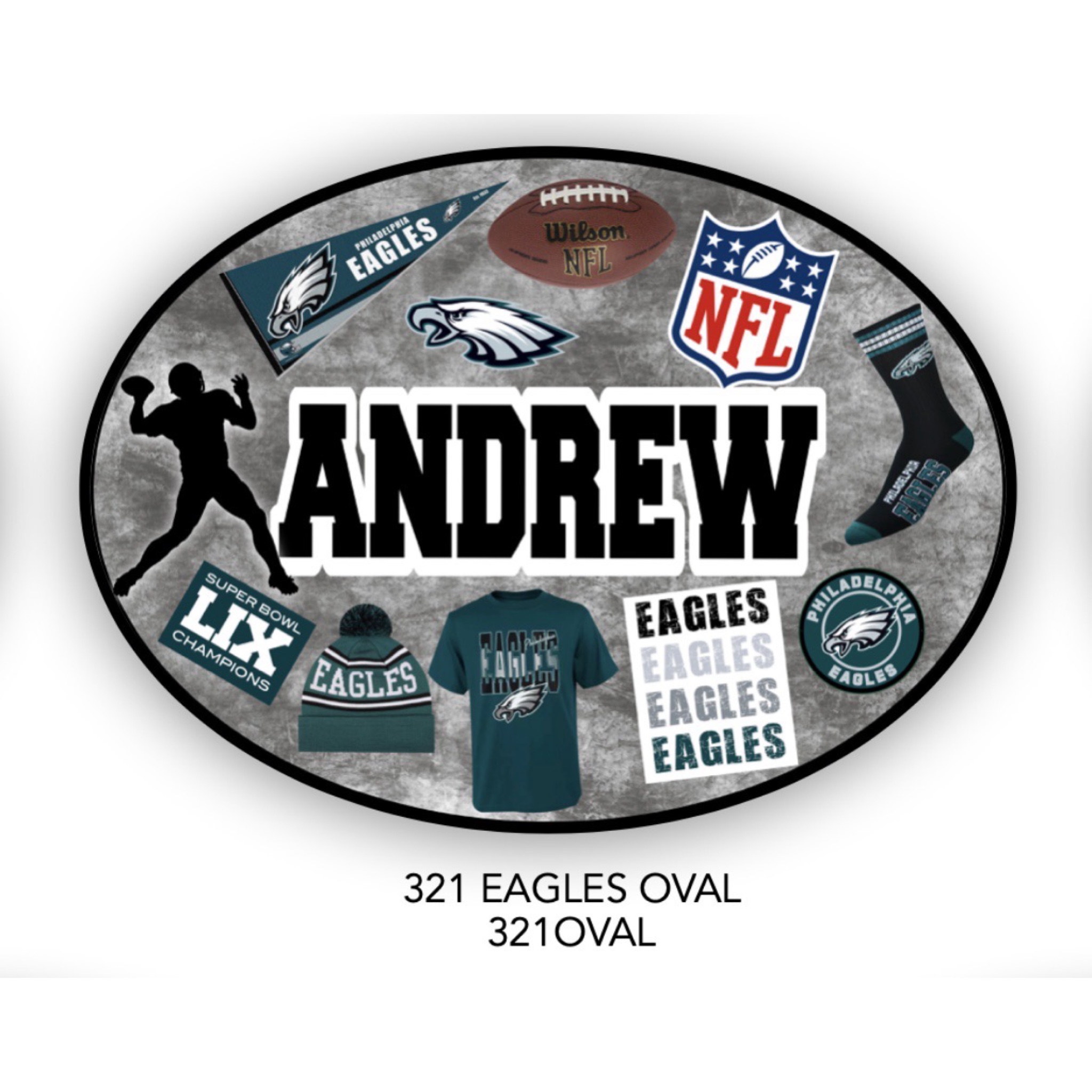 Sports Team Oval Cling It (9″ x 12″) – Namedrops – Eagles