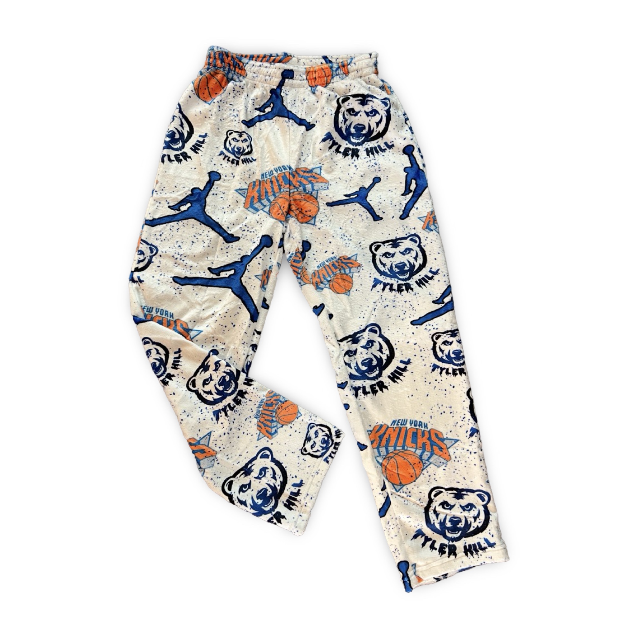 Fuzzy Sports & Camp Logos White Pajama Pants with Splatter – JAZ it Up 2025