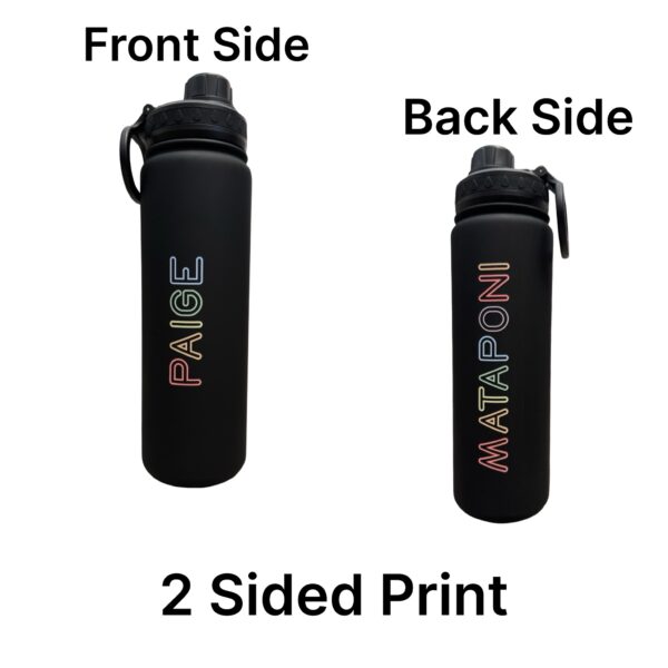 Paige & Mataponi (2 Sided) Rainbow Black Water Bottle - Ready to Ship - R2S