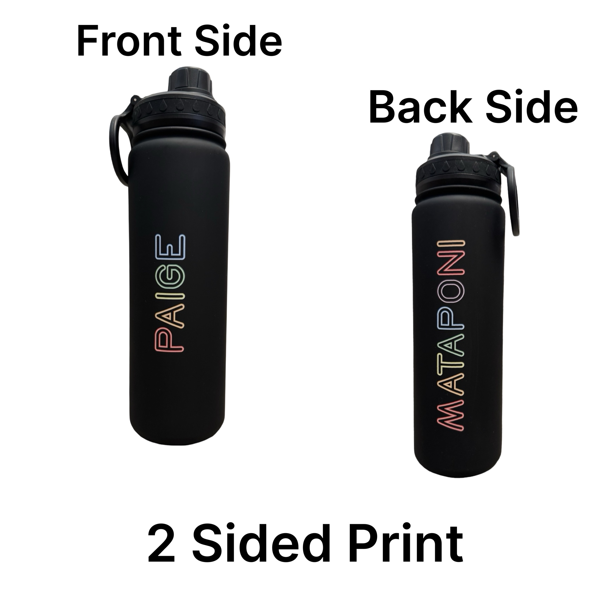 Paige & Mataponi (2 Sided) Rainbow Black Water Bottle – Ready to Ship – R2S