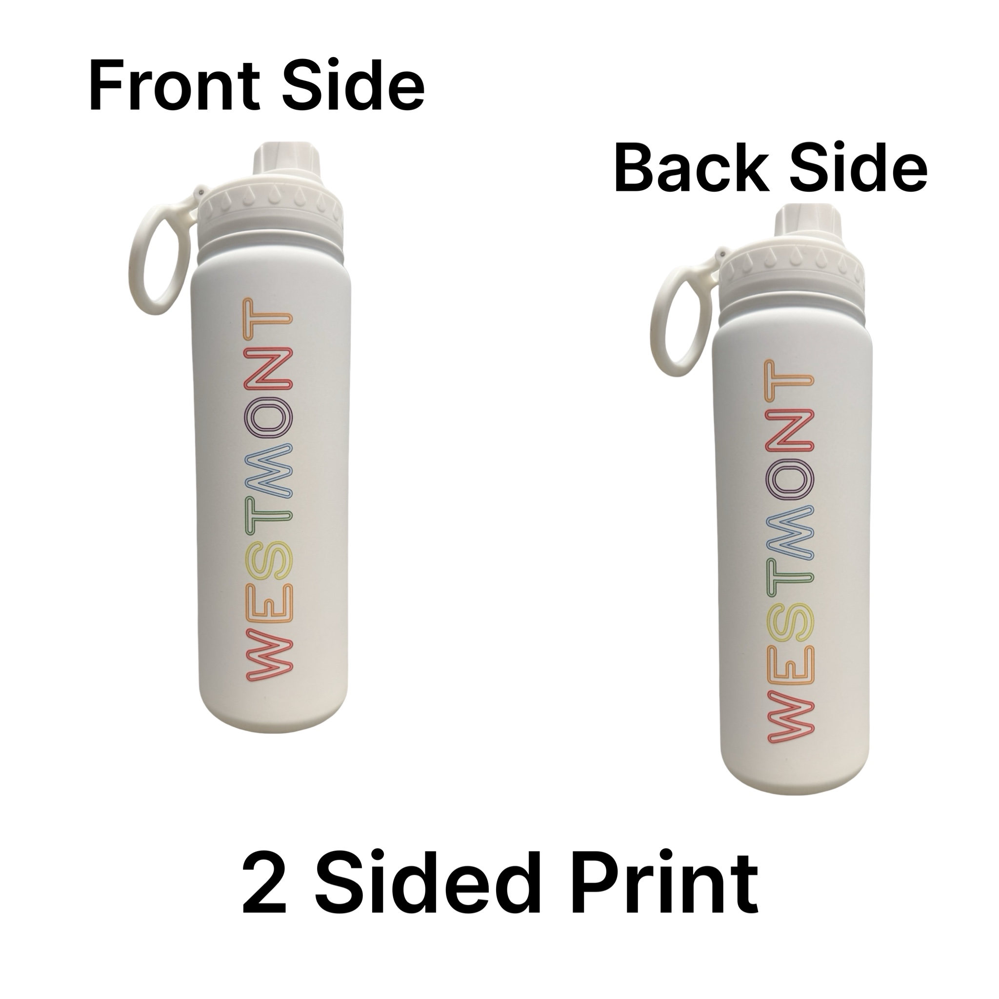 Westmont (2 Sided Print) Rainbow Neon White Water Bottle – Ready to Ship – R2S