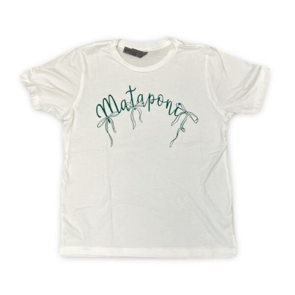 Mataponi Cursive & Bows White Tee - Youth Medium - Ready to Ship - R2S