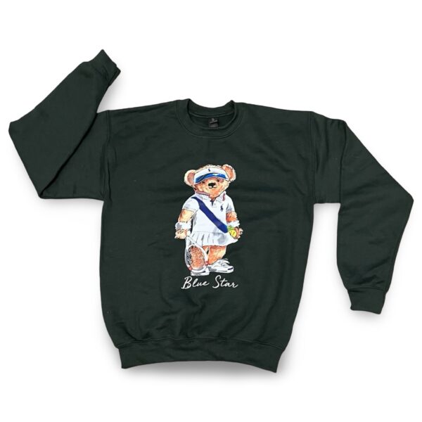 Blue Star Tennis Bear Forest Green Crewneck - Youth Large - Ready to Ship - R2S