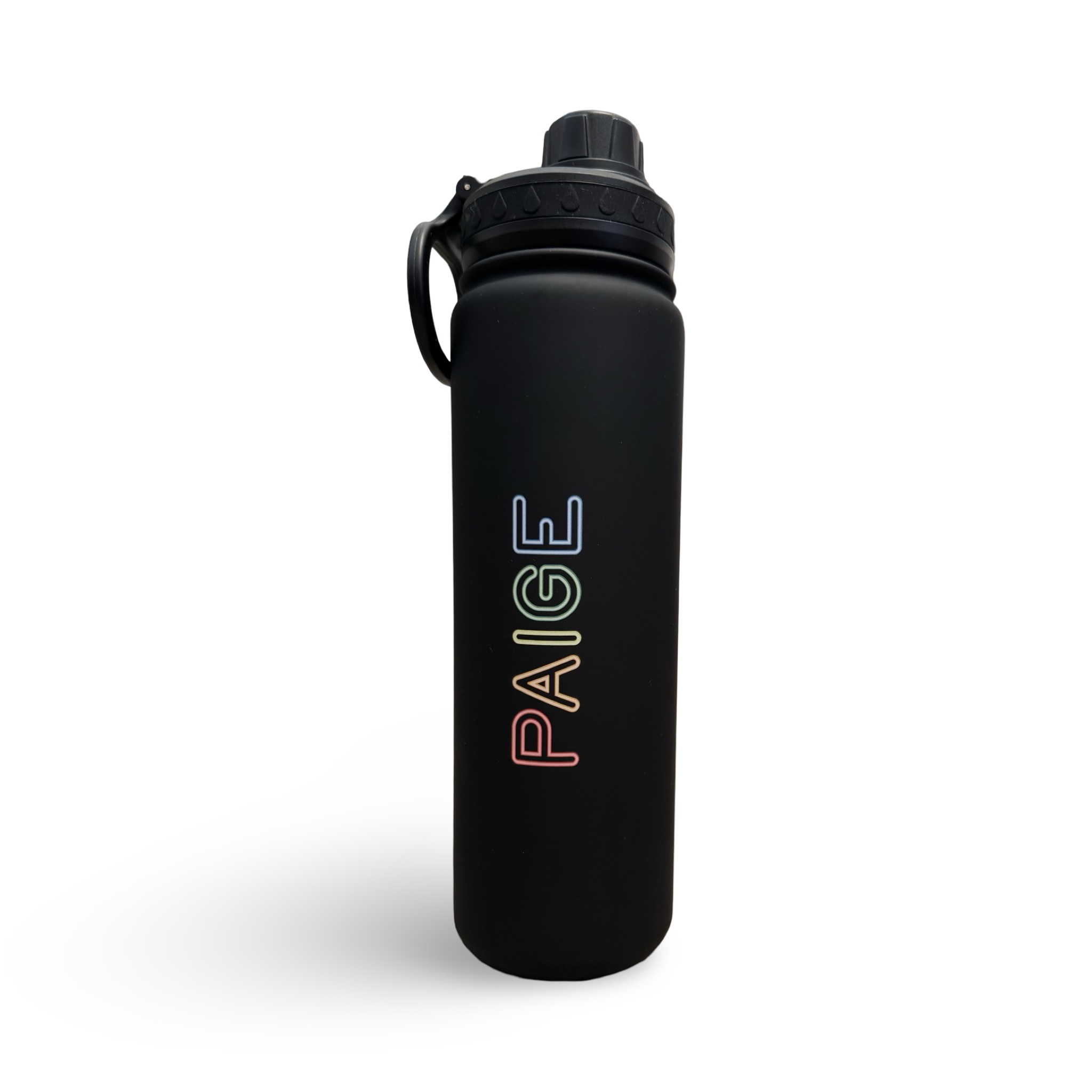 Paige & Mataponi (2 Sided) Rainbow Black Water Bottle – Ready to Ship – R2S