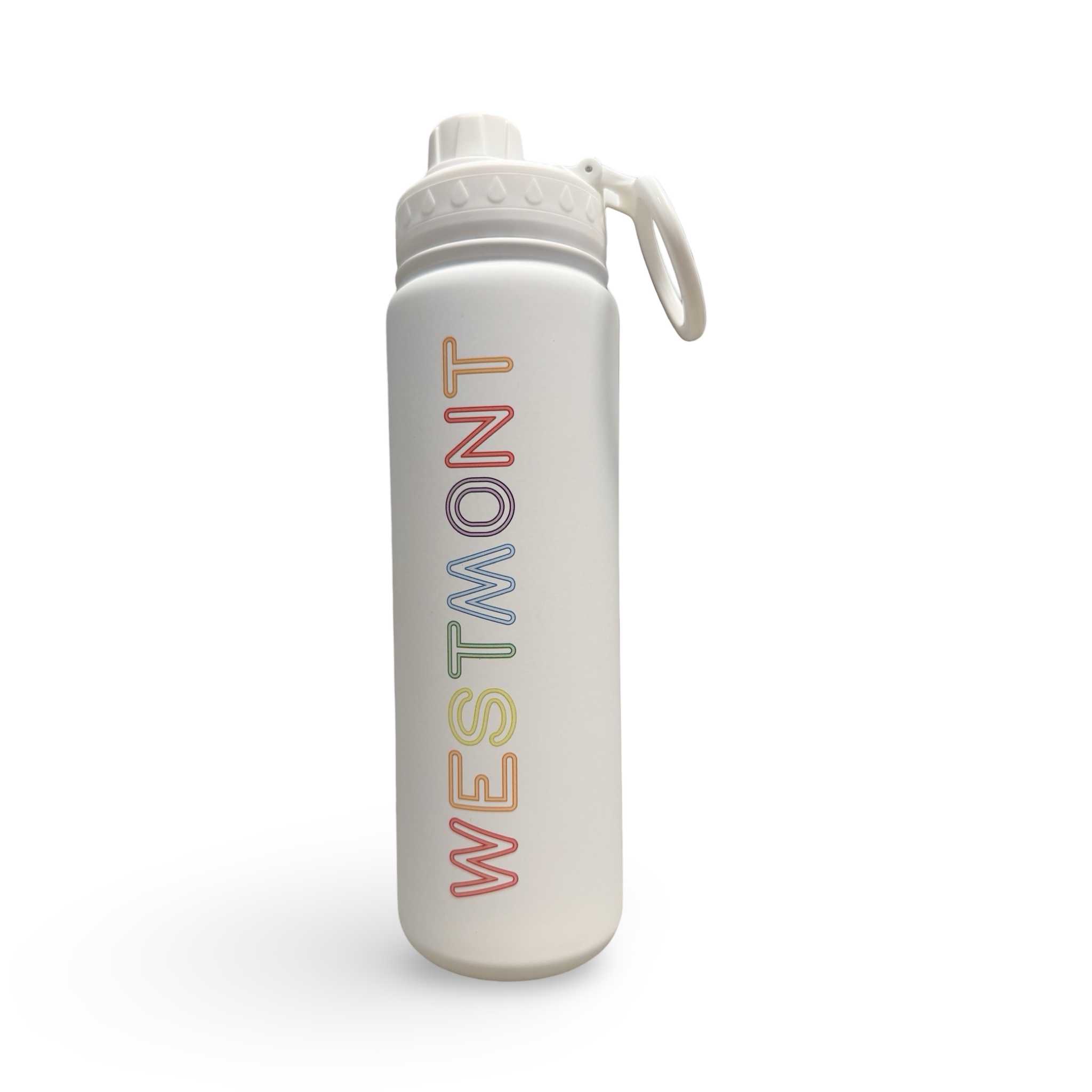 Westmont (2 Sided Print) Rainbow Neon White Water Bottle – Ready to Ship – R2S