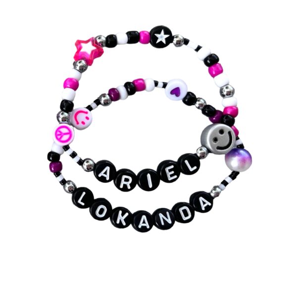 Black & White Smile Seed Bead Camp Bracelets (Set of 2) - You Name It by Yonit