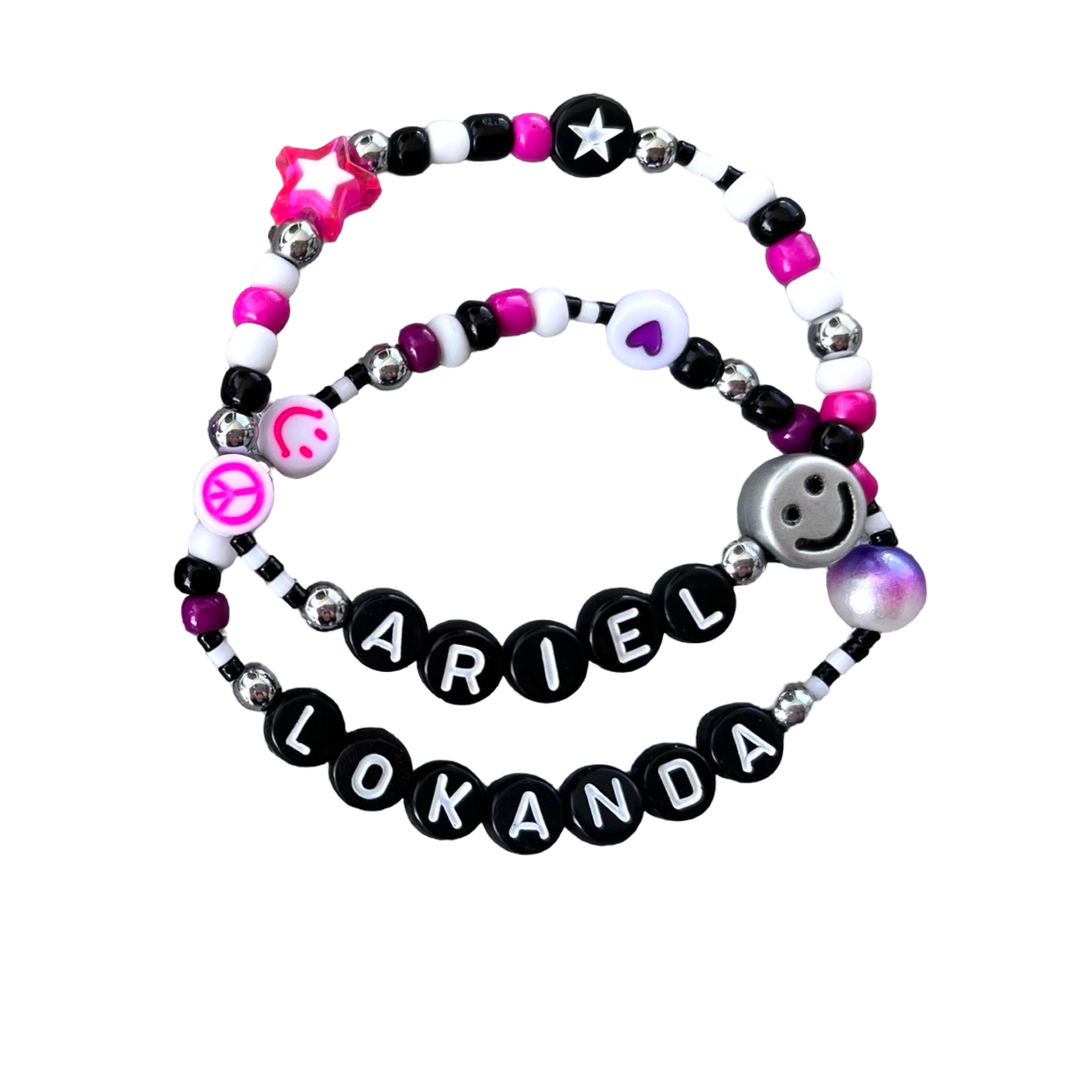 Black & White Smile Seed Bead Camp Bracelets (Set of 2) – You Name It by Yonit