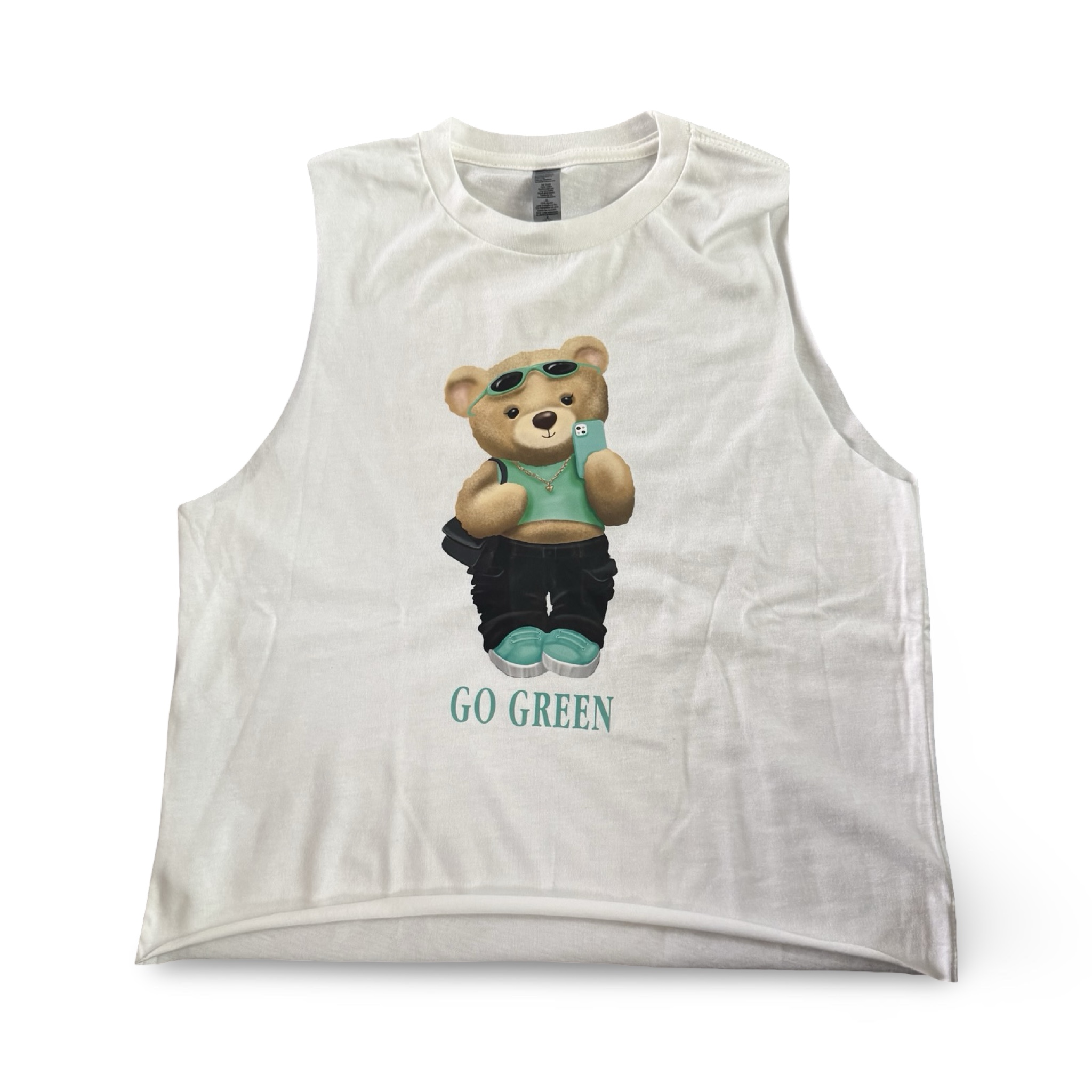 Go Green Bear White Tank – Youth Medium – Ready to Ship – R2S