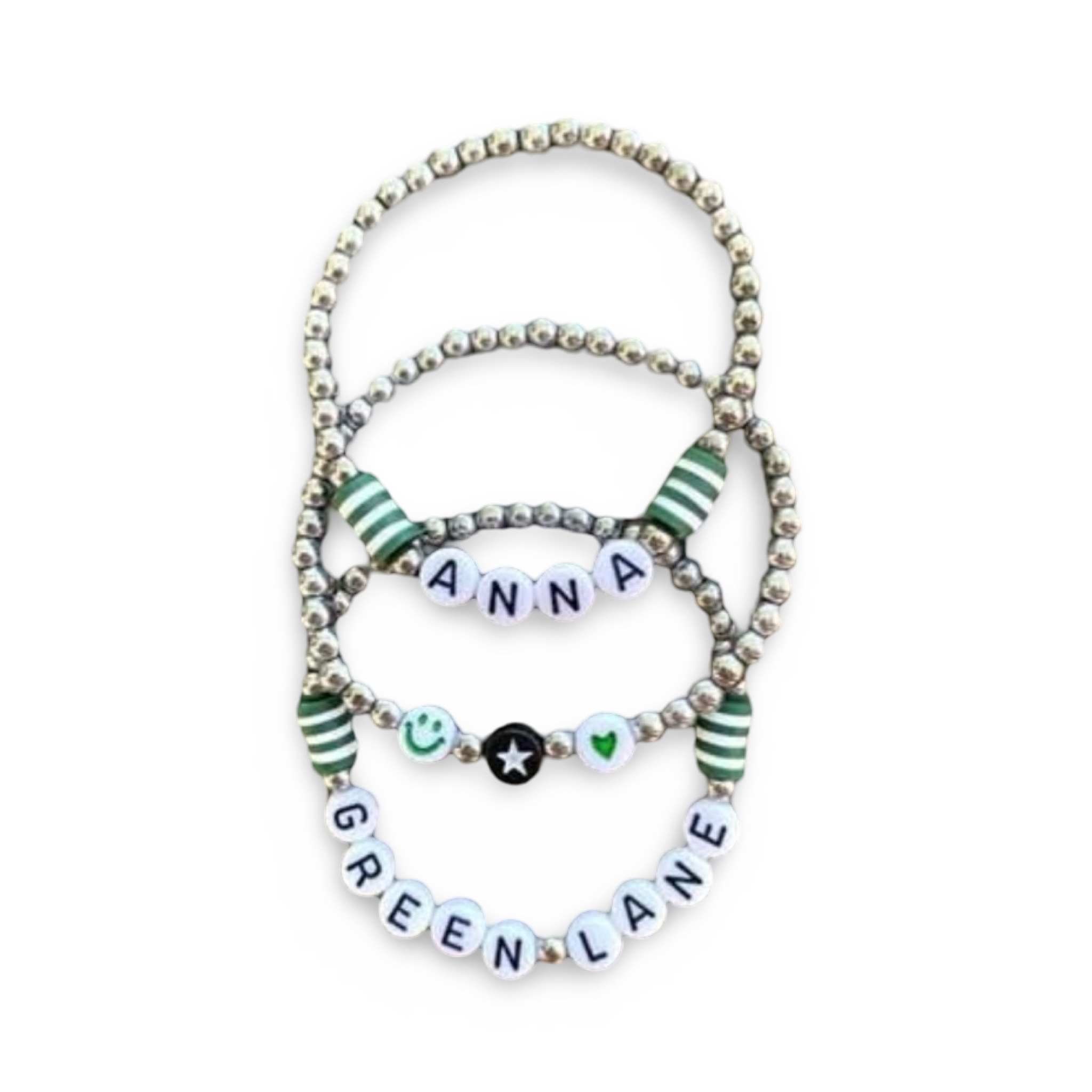 Gold or Silver Bead Traditional Camp Color Bracelet Stack (Set of 3) You Name It by Yonit