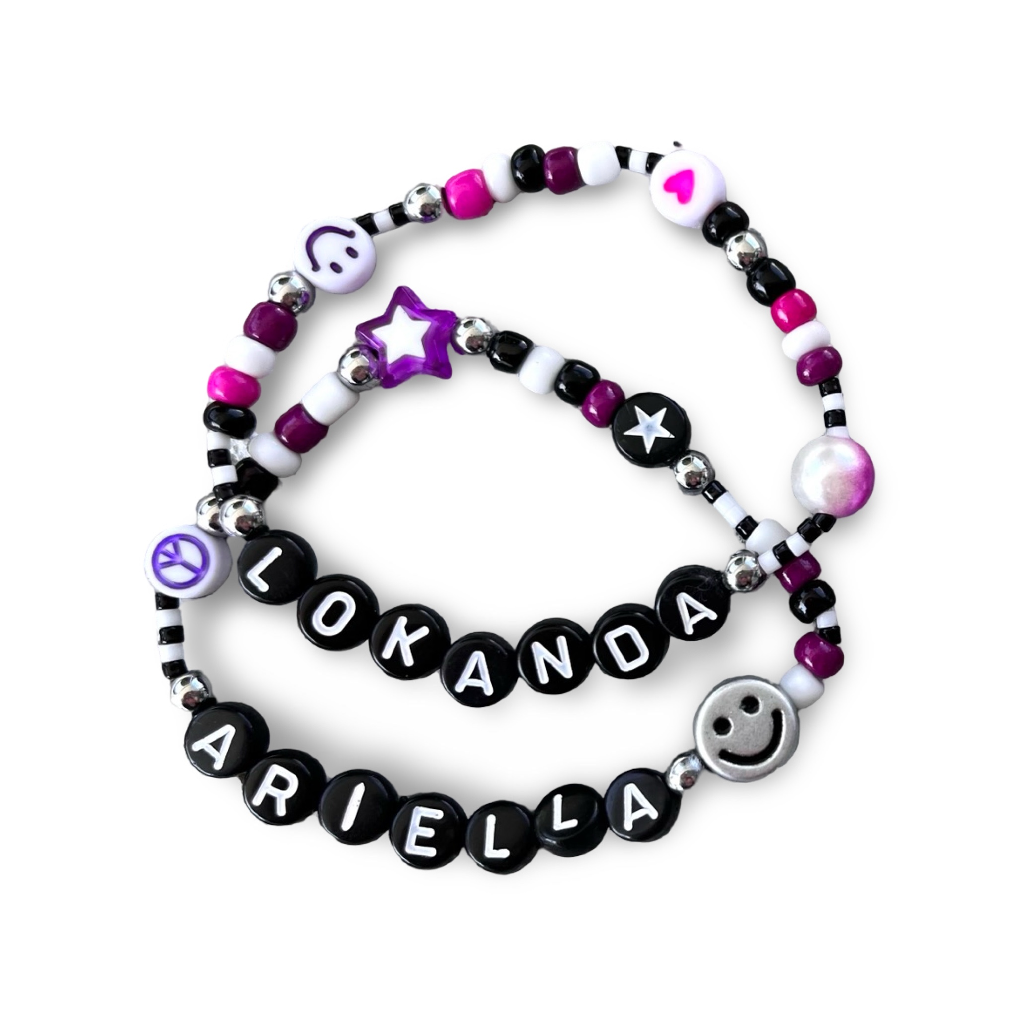 Black & White Smile Seed Bead Camp Bracelets (Set of 2) – You Name It by Yonit