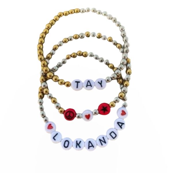 Gold & Silver Bead Traditional Camp Color Bracelets (Set of 3) You Name It by Yonit