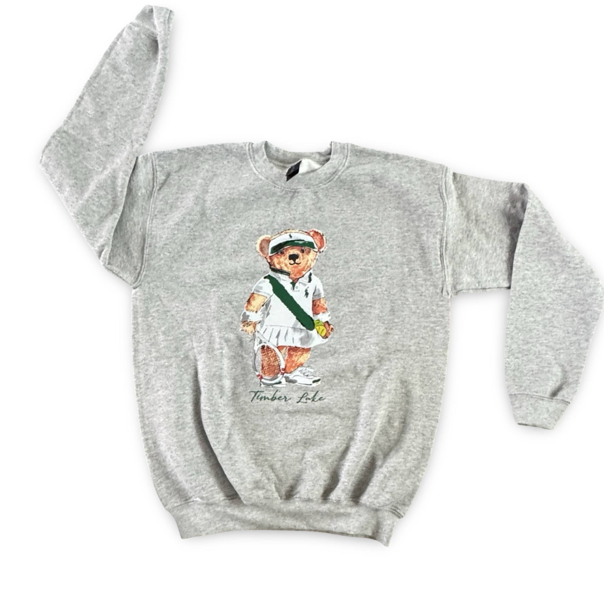 Timber Lake – Tennis Bear Grey Crew – Adult Large – Ready to Ship – R2S