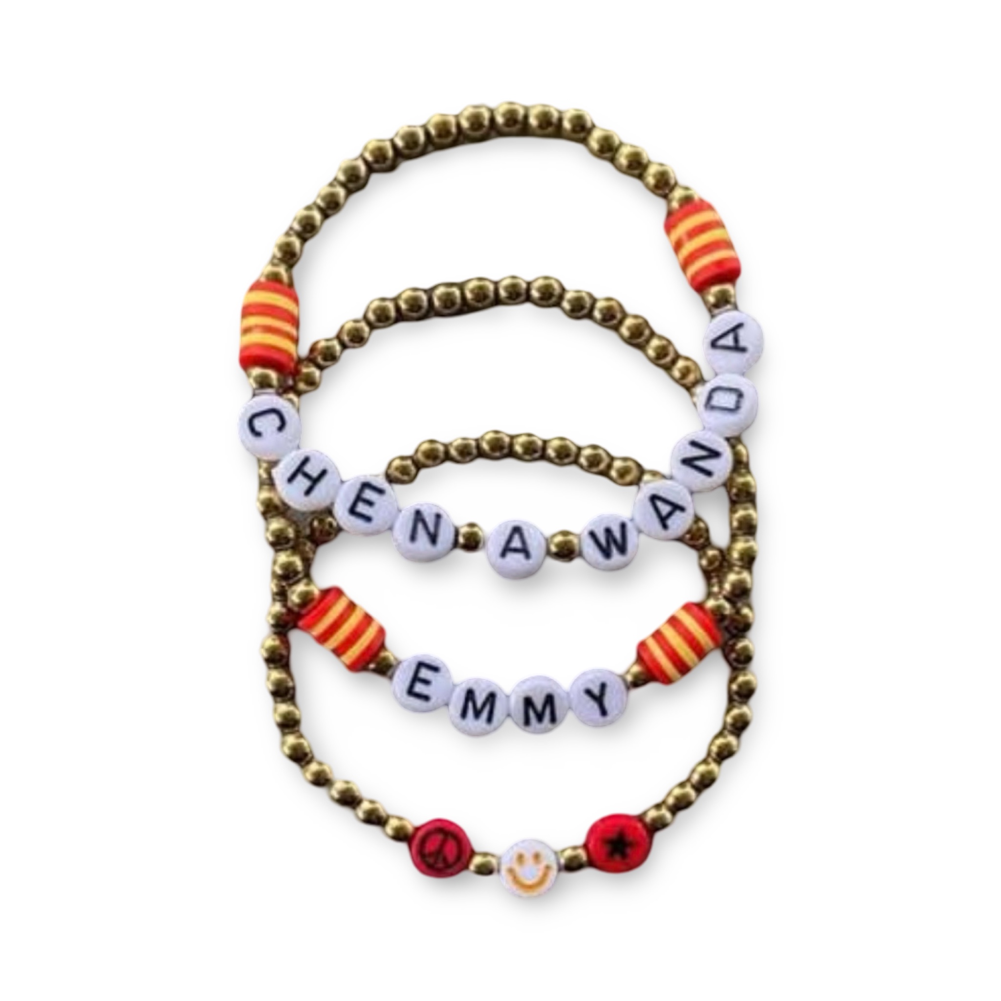 Gold or Silver Bead Traditional Camp Color Bracelet Stack (Set of 3) You Name It by Yonit