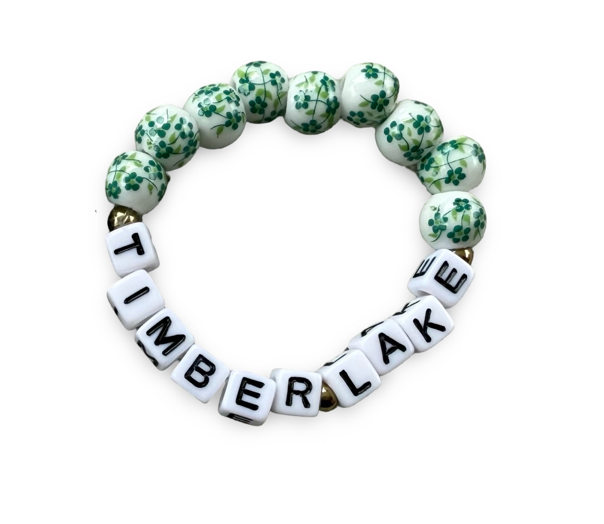 Shabby Chic Bead Camp Bracelet – You Name It by Yonit – ((Floral Big Bead Green)